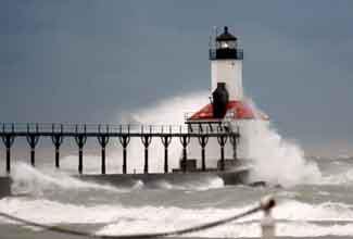 Lighthouse with Sea crashing